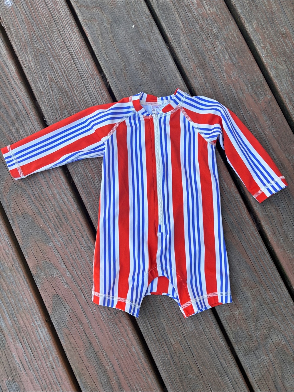Hanna Andersson Red, Blue & White Striped Baby Rashguard Swimsuit One-Piece